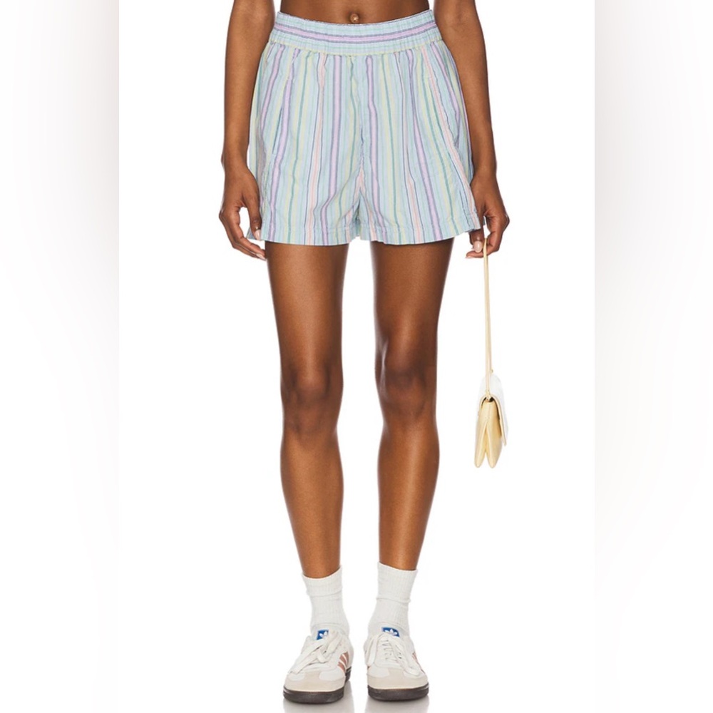Free People Revolve Pastel Striped Poplin Short XS NWT Elastic Waist Casual Boho